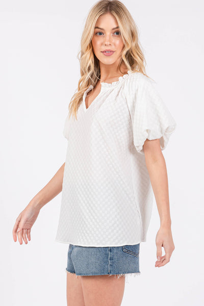 Quilted Bubble Sleeve Top Cream