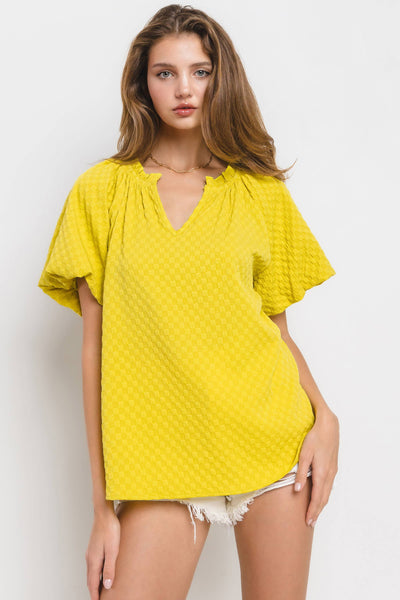 Textured Bubble Sleeve Top Yellow