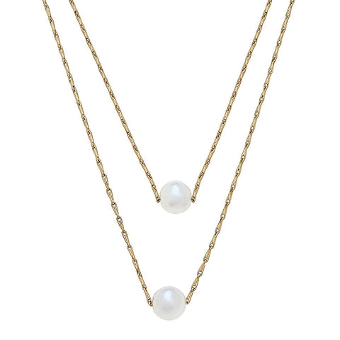 Audrey Layered Pearl Necklace in Worn Gold