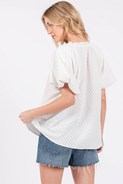 Quilted Bubble Sleeve Top Cream