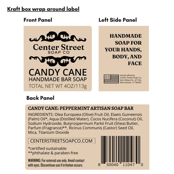 Christmas Candy Cane Peppermint Handmade Soap Bar