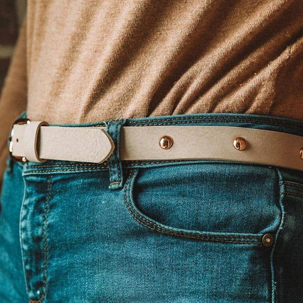 Handmade Veg-Tan Nubuck Studded Cream Ladies Belt - Suma