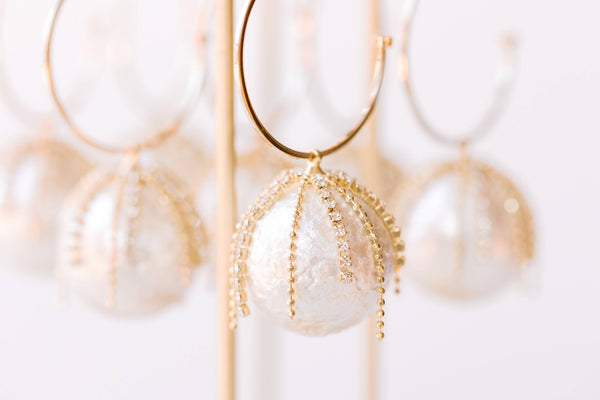 Diamond Fringe Holiday Pearl Hoop Earrings