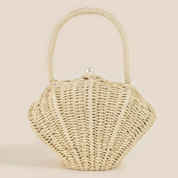 Straw Shell Braided Top Handle Bag Ivory