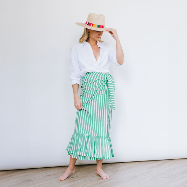 Sunshine Tienda-Green and White Stripe Vienna Sarong