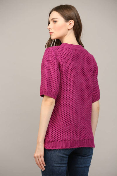 Berry Balloon Sleeve Sweater