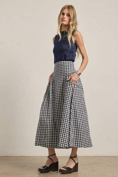 Navy Check Maxi Skirt