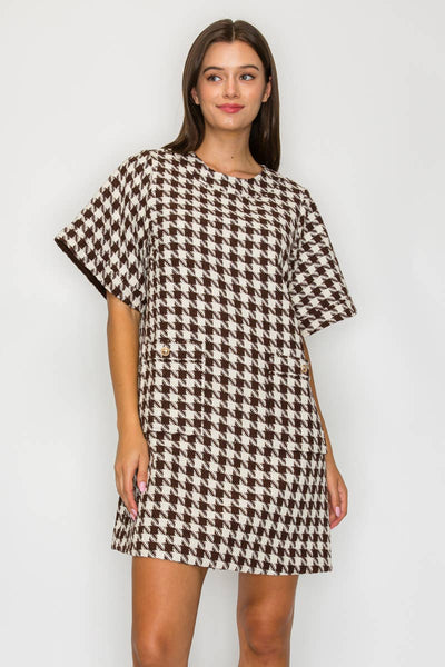 Mocha Houndstooth Dress