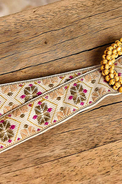 Geometric Cream Floral Wooden  Belt