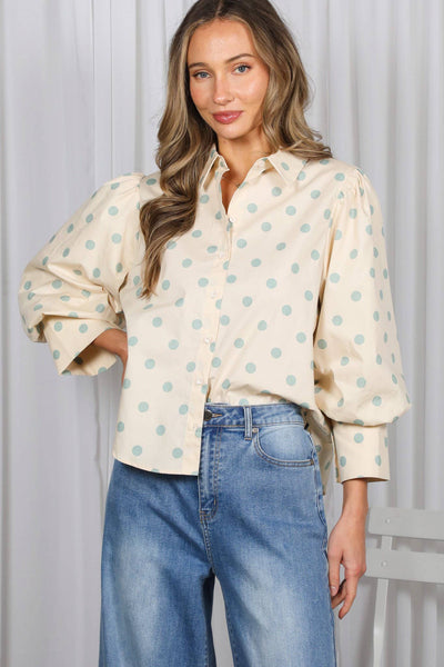 Taupe/Sage Polka Dot Top