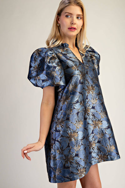 Gilded Garden Blue Mini Dress
