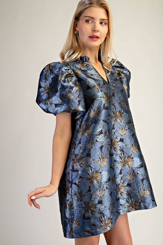 Gilded Garden Blue Mini Dress
