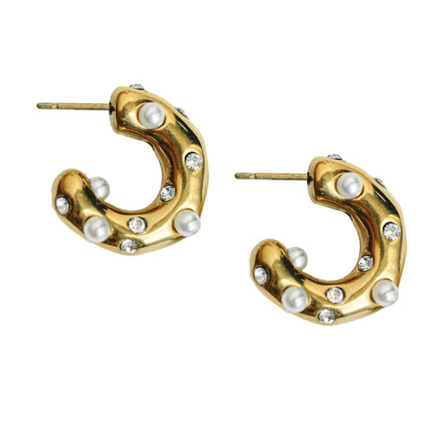 Diamond and Pearl Huggie Earrings