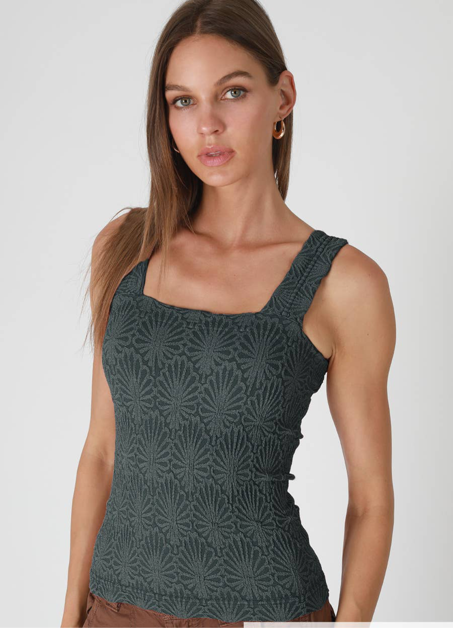 Lace Textured Square Top in Forest Night