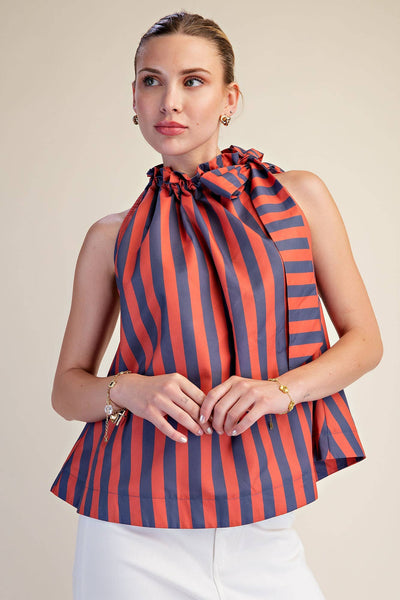 Olivia Ruffle Neck Charcoal/Navy