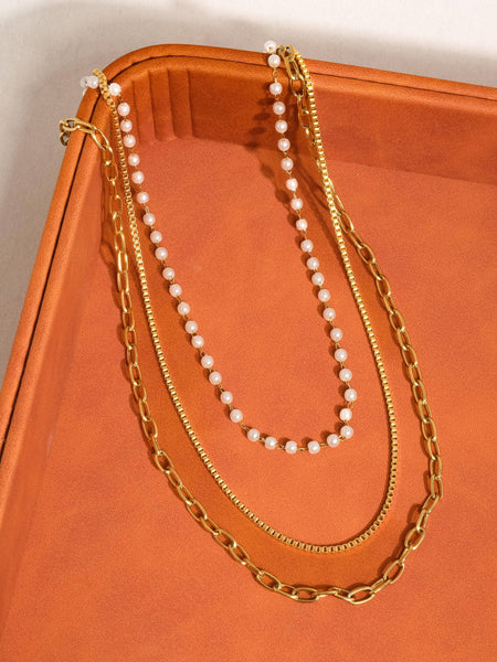 Cadeaux Non-Tarnish Stacked Pearl Chain Necklace