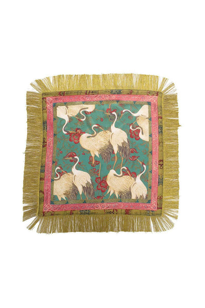 Fringed Crane Print Square Scarf Arriving Thursday
