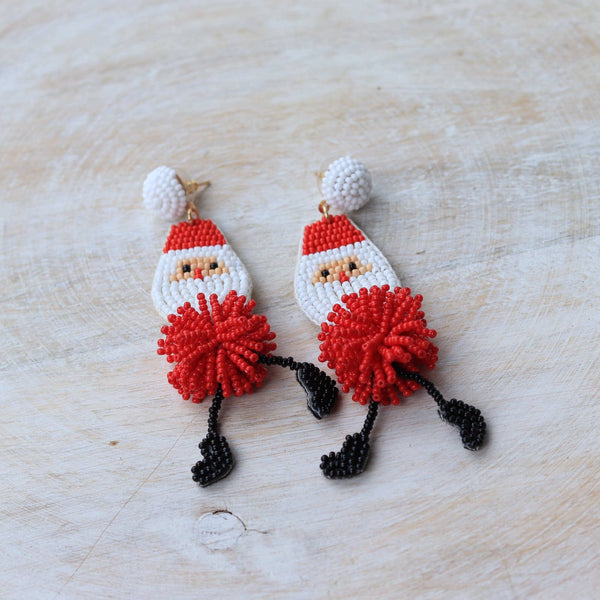 Beaded Leggy Santa Earrings