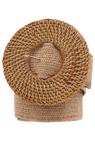 Basket Weave Straw Belt Tan