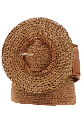 Basket Weave Straw Belt Cognac