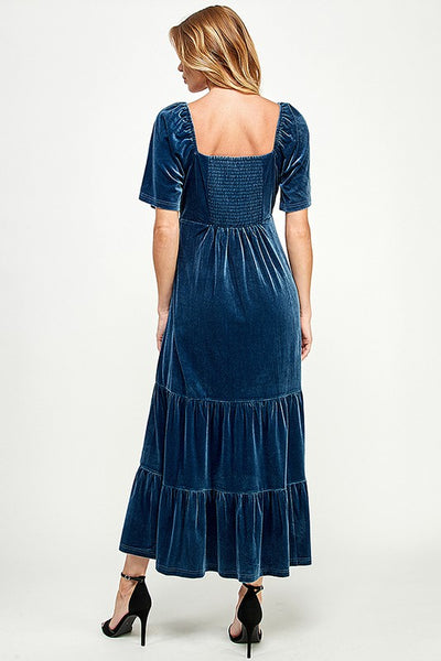 Blue Christmas Velvet Dress