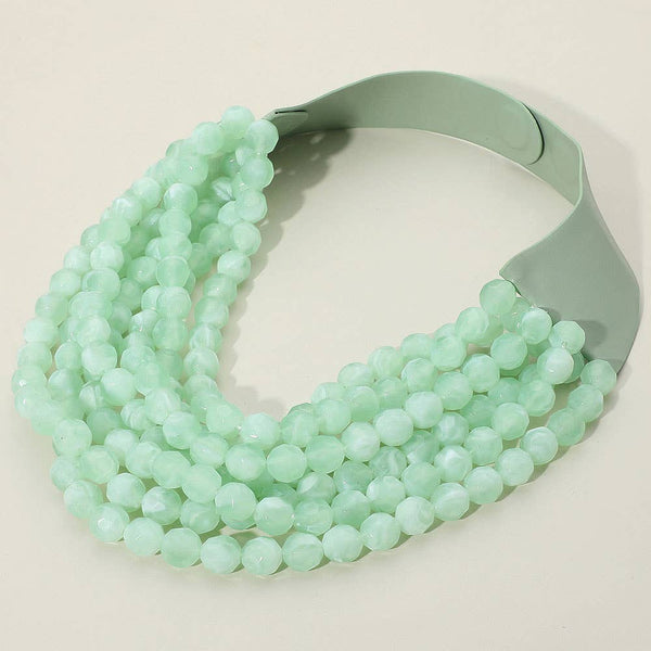 Multi Layered Faux Leather Necklace: Mint