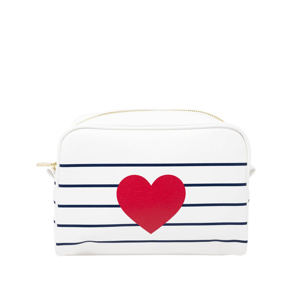 Draper James Pouch, Navy Stripes with Heart