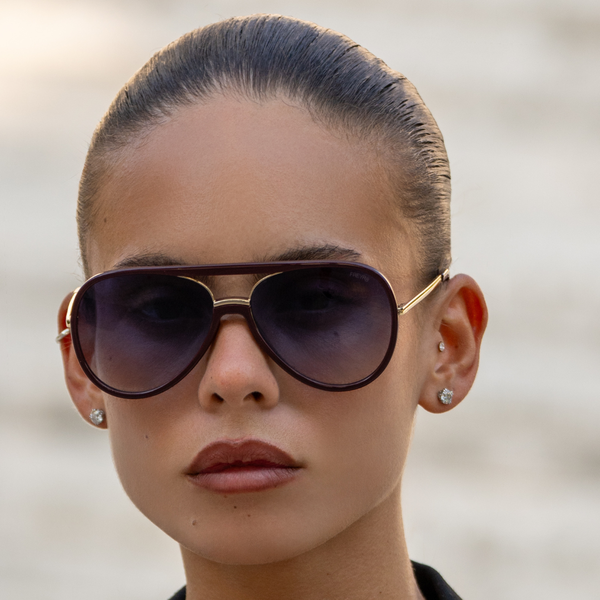 Shay Aviator Sunglasses: Burgundy