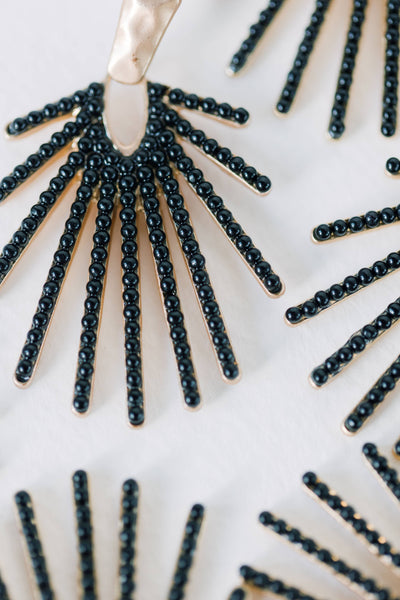 Black Sunburst Statement Drop Earrings