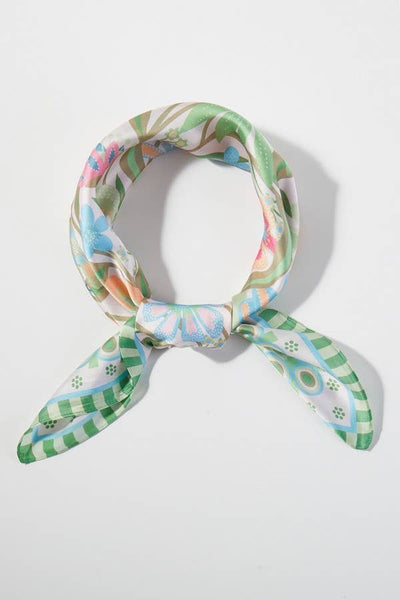 Retro Floral Print Green Bandana