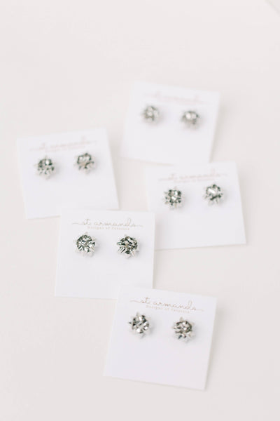 Silver Christmas Bow Earrings