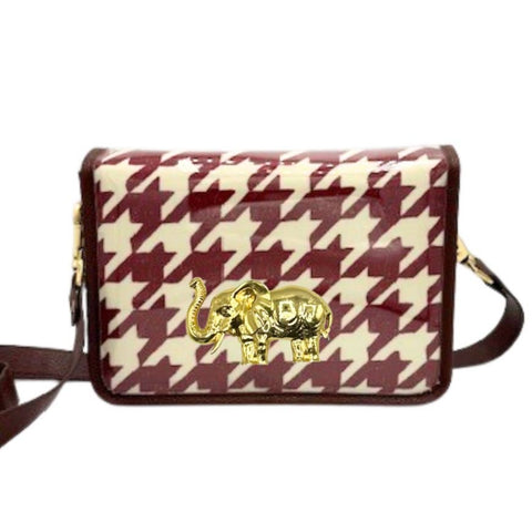 Garland Bags - Crimson Houndstooth Clear Gameday Stadium Bag w/ Elephant