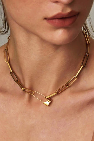 Tarnish Free Gold Chain + Lock Necklace
