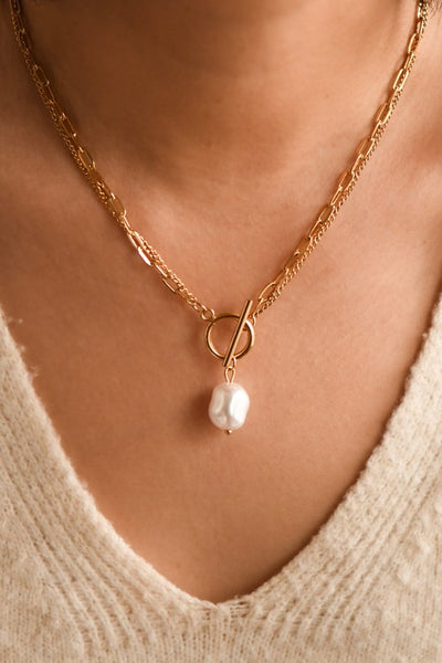 18k Non-tarnish Necklace with Pearl