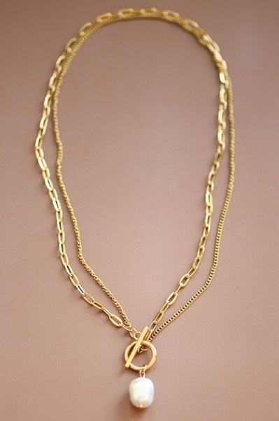 18k Non-tarnish Necklace with Pearl