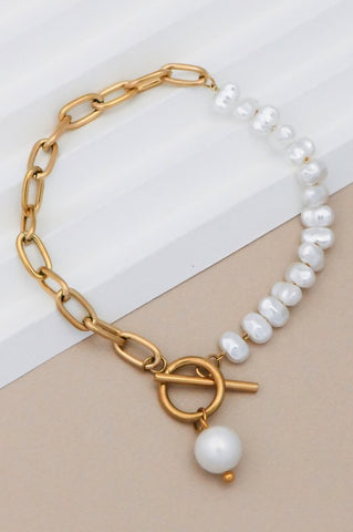 18k Non-tarnish Link + Pearl Bracelet
