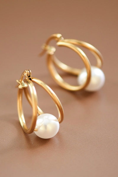 Waterproof Pearl Hoops