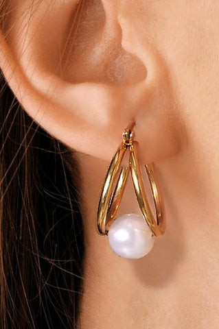Waterproof Pearl Hoops