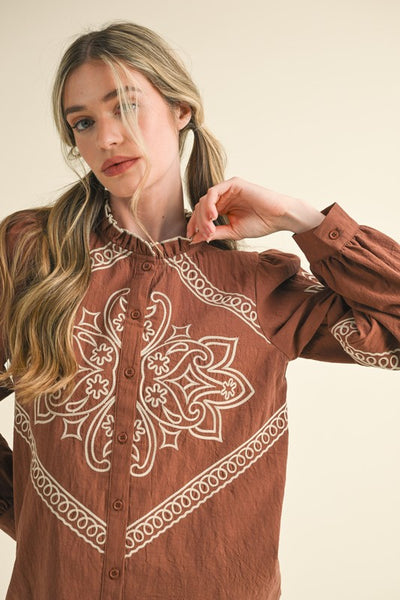 Sally Embroidered Top in Mocha