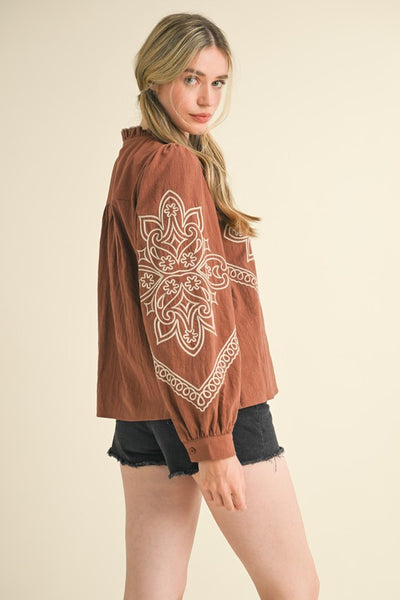 Sally Embroidered Top in Mocha