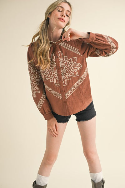 Sally Embroidered Top in Mocha