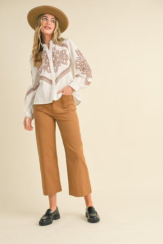 Sally Embroidered Top Ivory