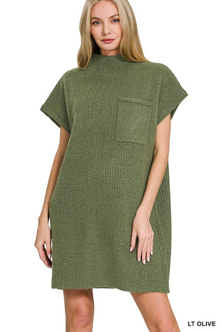 Amanda Mock Neck Dress in Olive