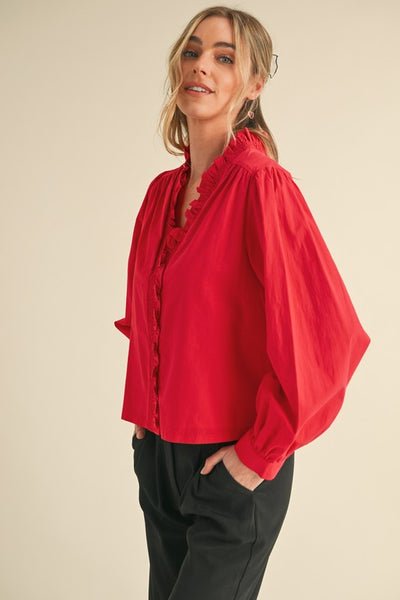 Red Ruffle Trim Top