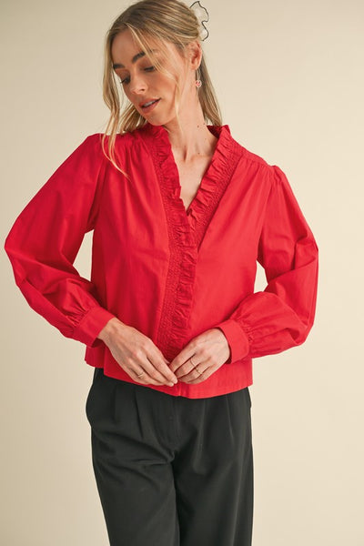 Red Ruffle Trim Top