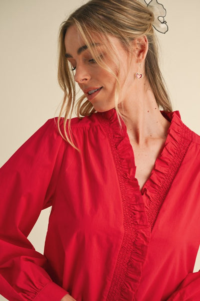 Red Ruffle Trim Top