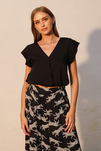 Cuffed Sleeve Crop Top in Black