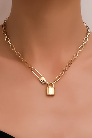Tarnish Free Gold Chain + Lock Necklace x2