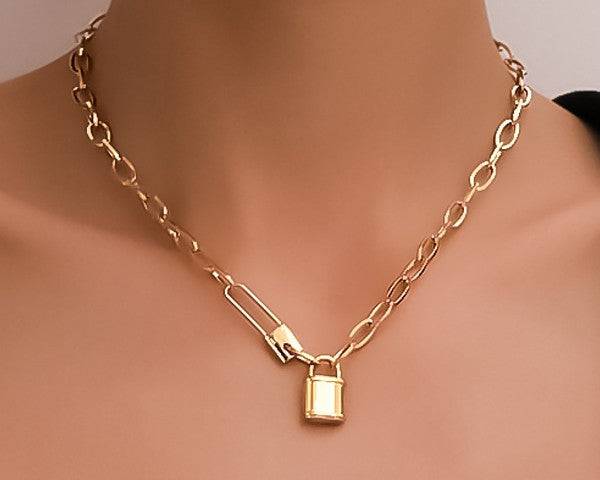 Tarnish Free Gold Chain + Lock Necklace x2