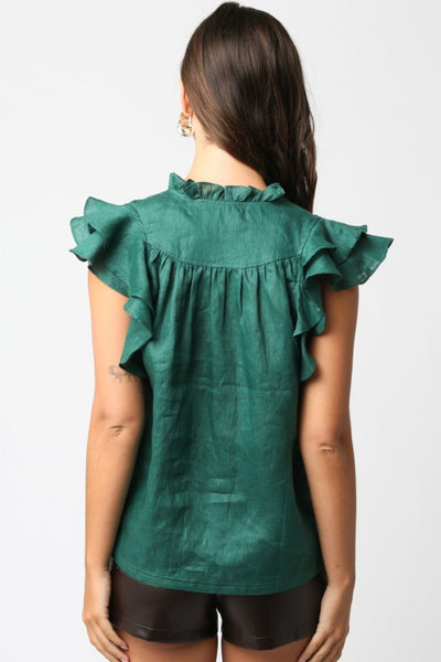 Gaia Ruffled Blouse in Forest